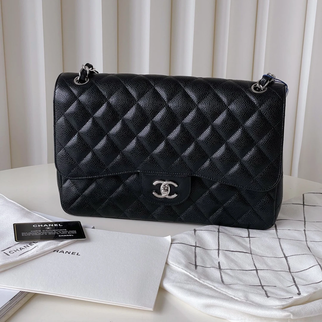 99新 Chanel/香奈儿  jumbo 黑银荔枝纹牛皮24开 CG11-0002