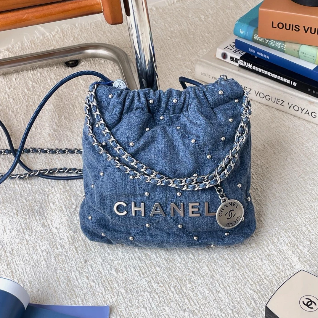 99新 Chanel/香奈儿 24s 22bag mini牛仔铆钉单肩包JM2-6869