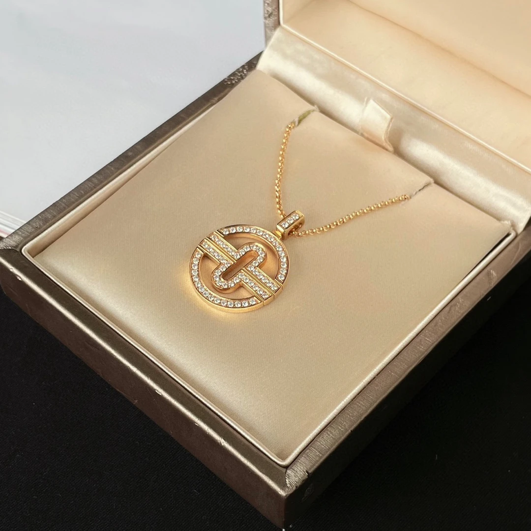 99新 BVLGARI/宝格丽 18K玫瑰金圆饼满钻项链JM10-0959