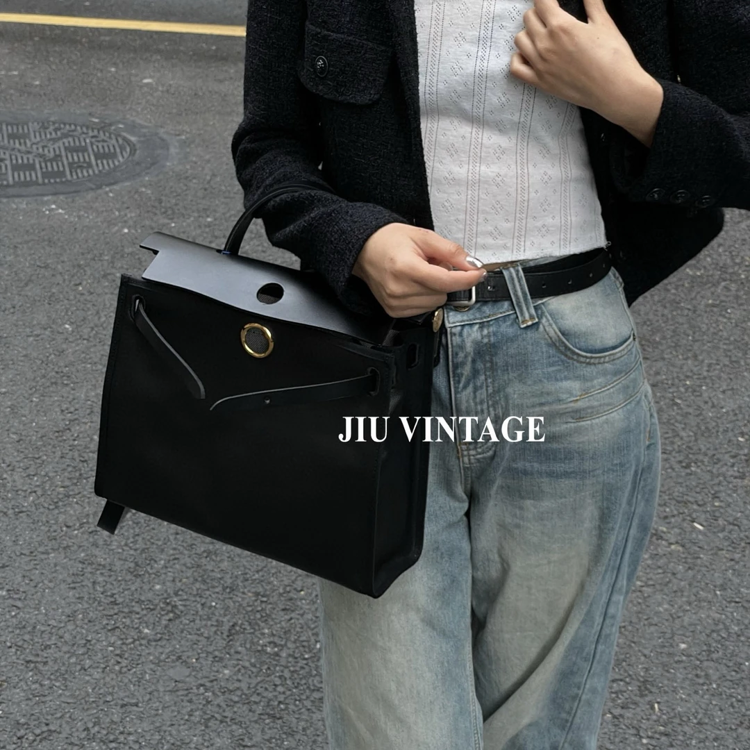 99新 Hermes/爱马仕 herbag31 黑金防水布斜挎包  cg6-0198 拆1