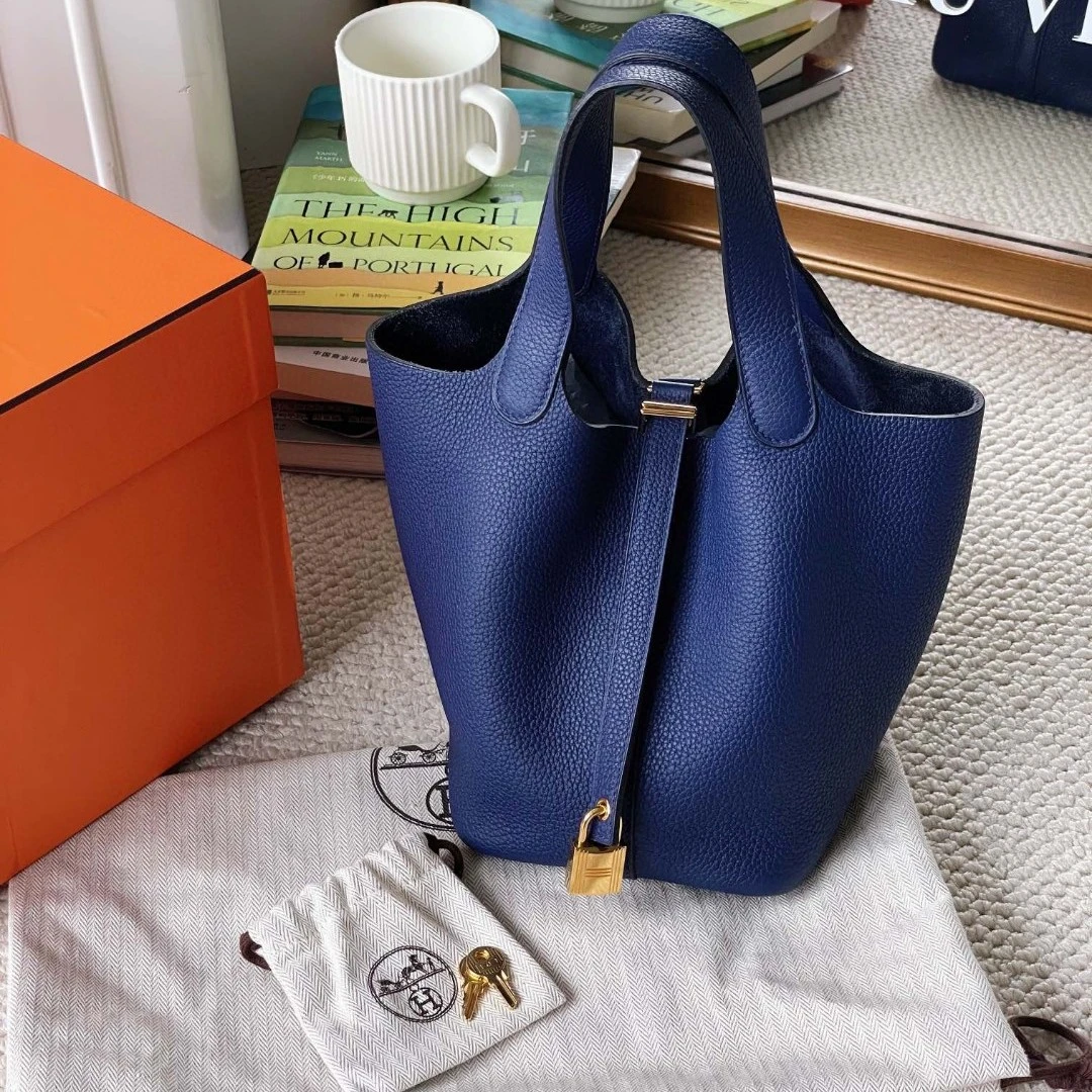 95新 Hermes/爱马仕 菜篮子 18 宝石蓝金扣Z刻盒子 JM7-2835