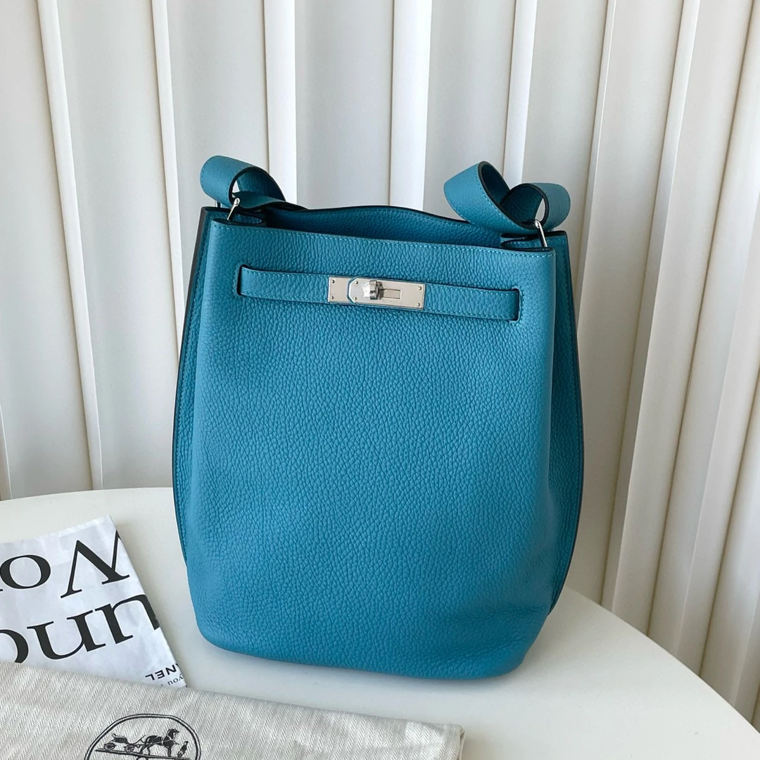 99新 Hermes/爱马仕 so kelly 22 松石蓝银扣单肩包 TH39-0038