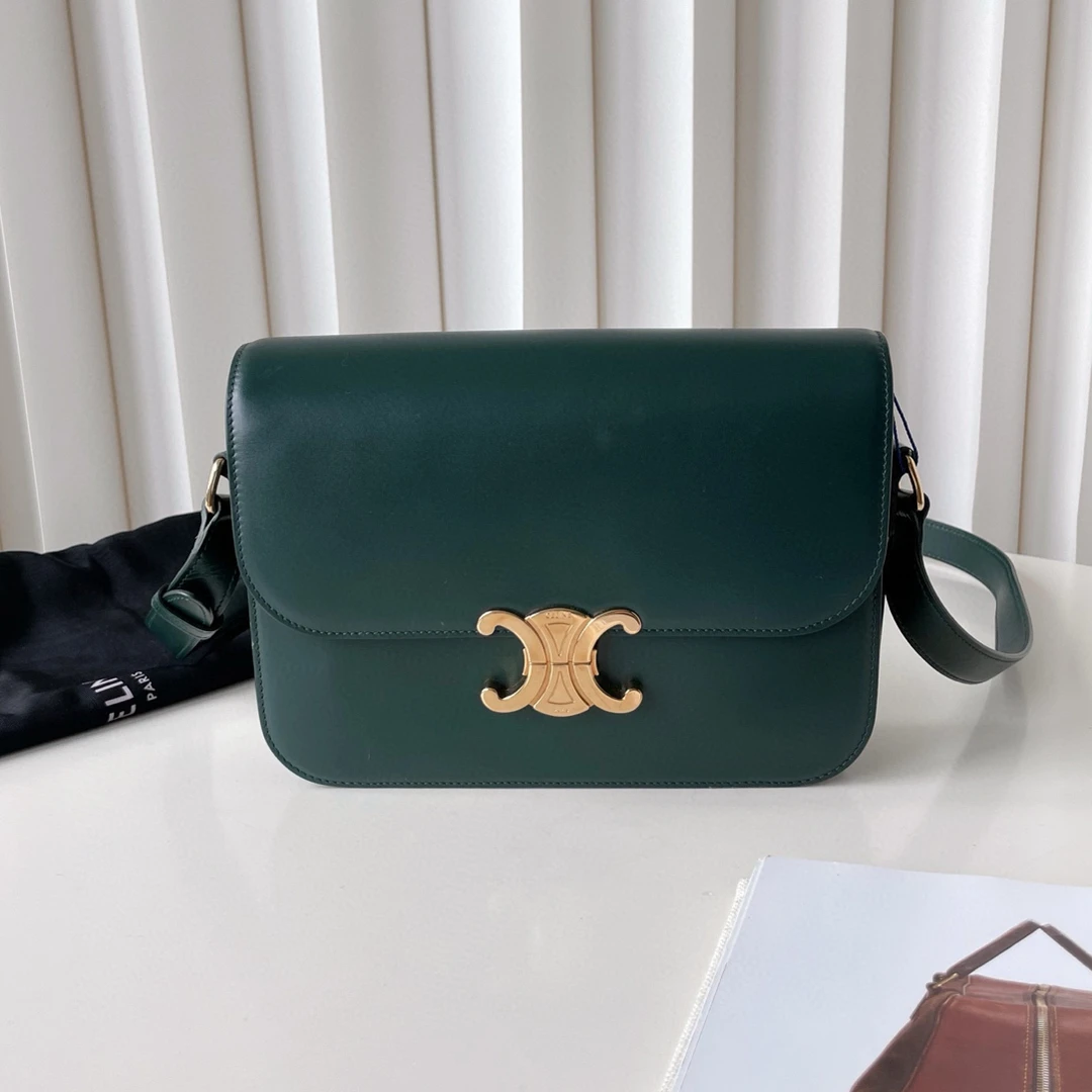 99新 Celine/思琳 墨绿凯旋门 box 斜挎包 JM11-0178