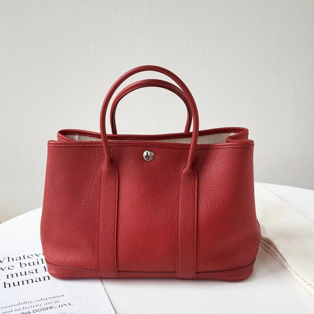 95新 Hermes/爱马仕  garden30红色银扣框 Q刻 JM5-1122