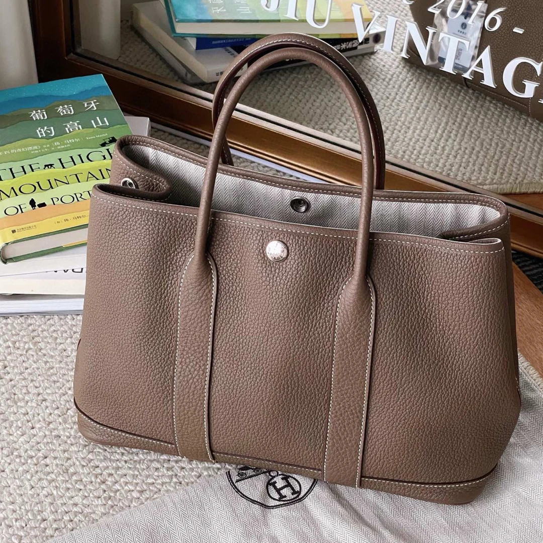 99新 Hermes/爱马仕 大象灰银扣花园 30 手提包 JM10-0970