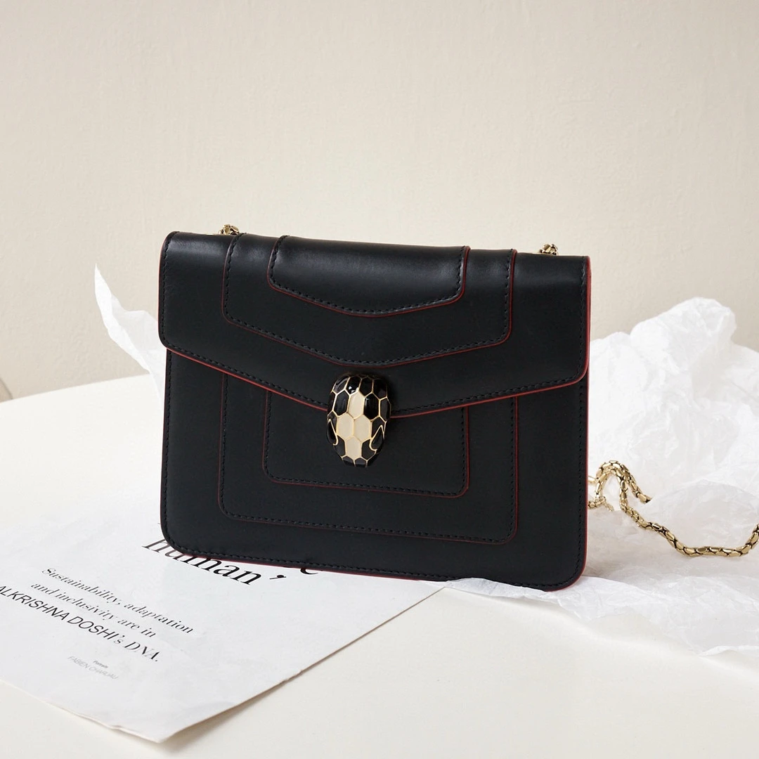 95新 BVLGARI/宝格丽 黑色珐琅蛇头woc包单肩斜挎JM5-1040