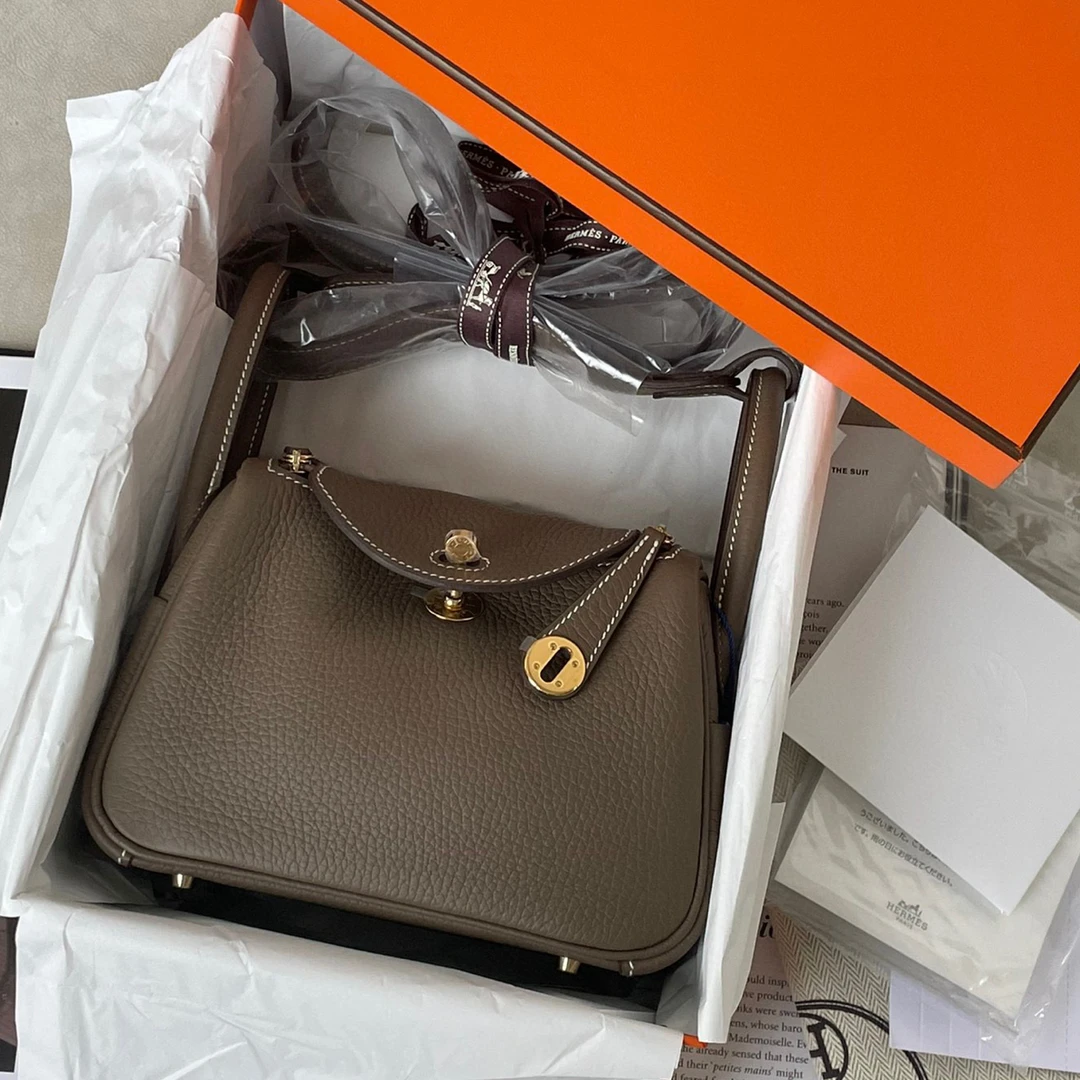 99新 Hermes/爱马仕 大象灰金扣mini Lindy B刻 BJM12-0774