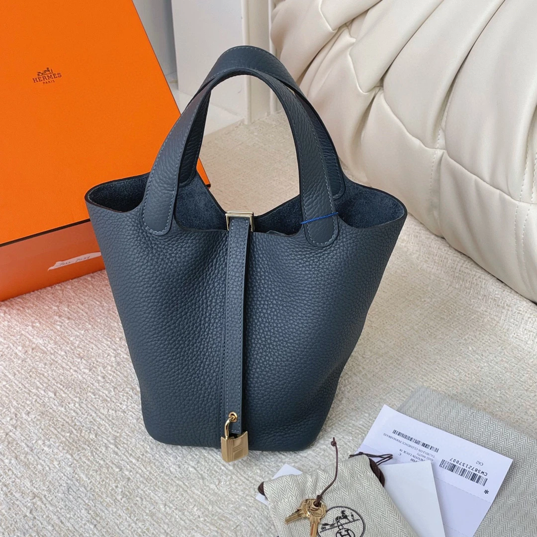 99新 Hermes/爱马仕 烟雾灰金扣18菜篮子W刻 JM2-7021