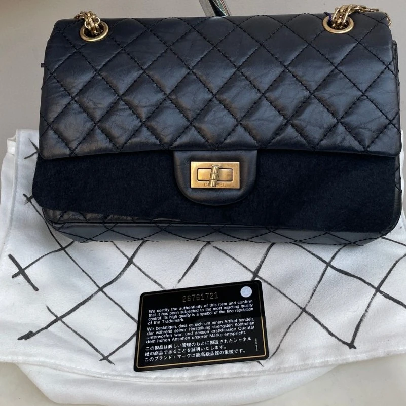 95新 Chanel/香奈儿 2.55 黑金 小号 链条包 26开 Jm3A-0193