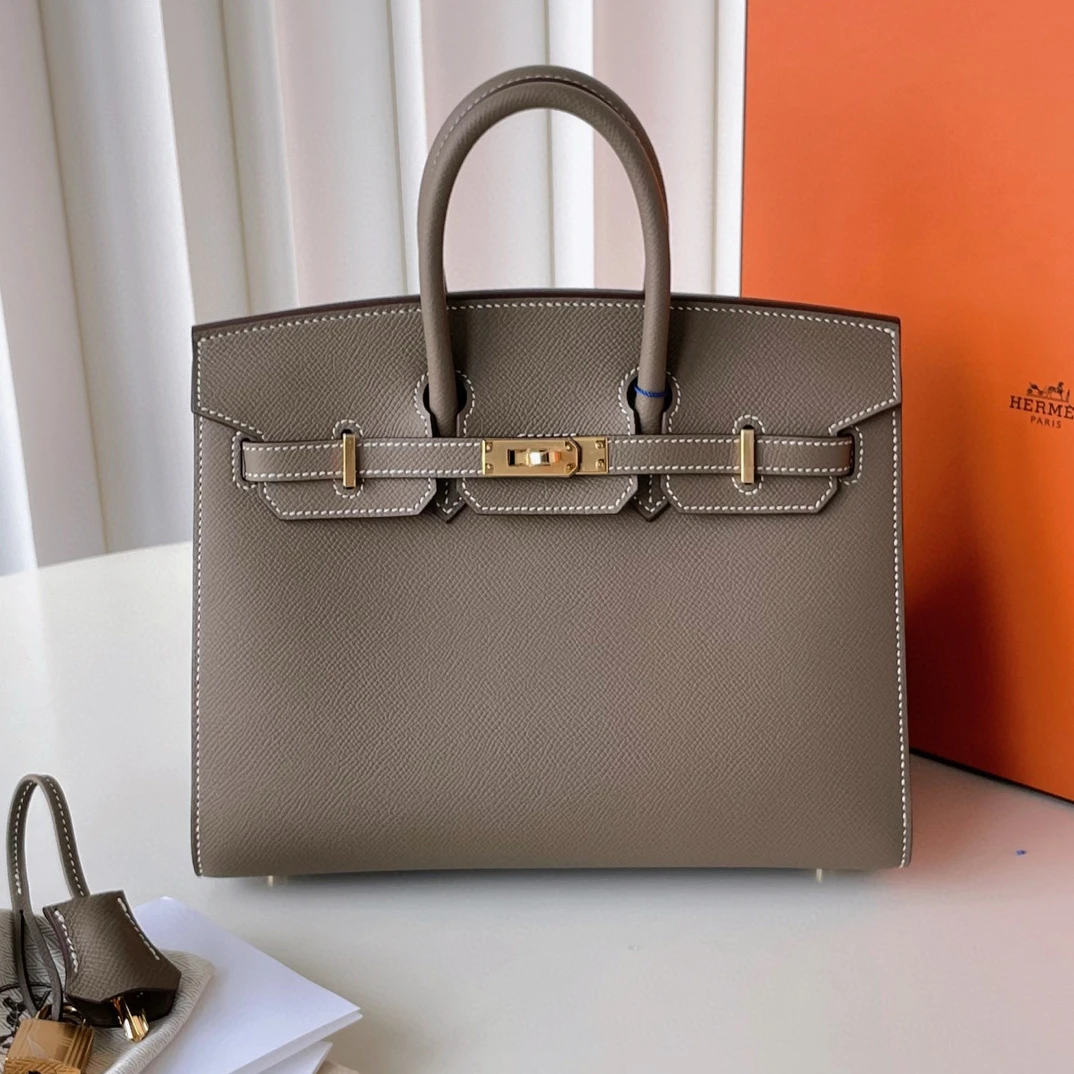 99新 Hermes/爱马仕 大象灰金扣birkin25 e皮外缝BJM2-6804