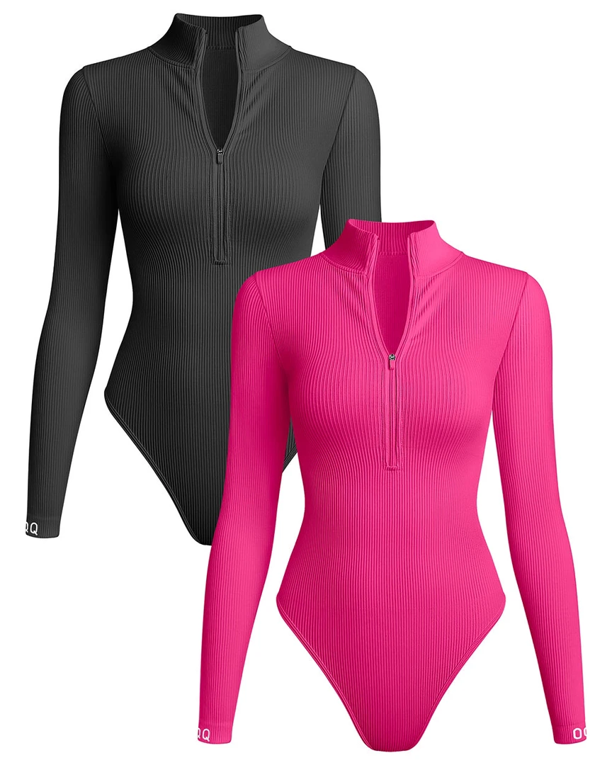 OQQ高领拉链款长袖连体衣紧身显瘦时尚性感运动