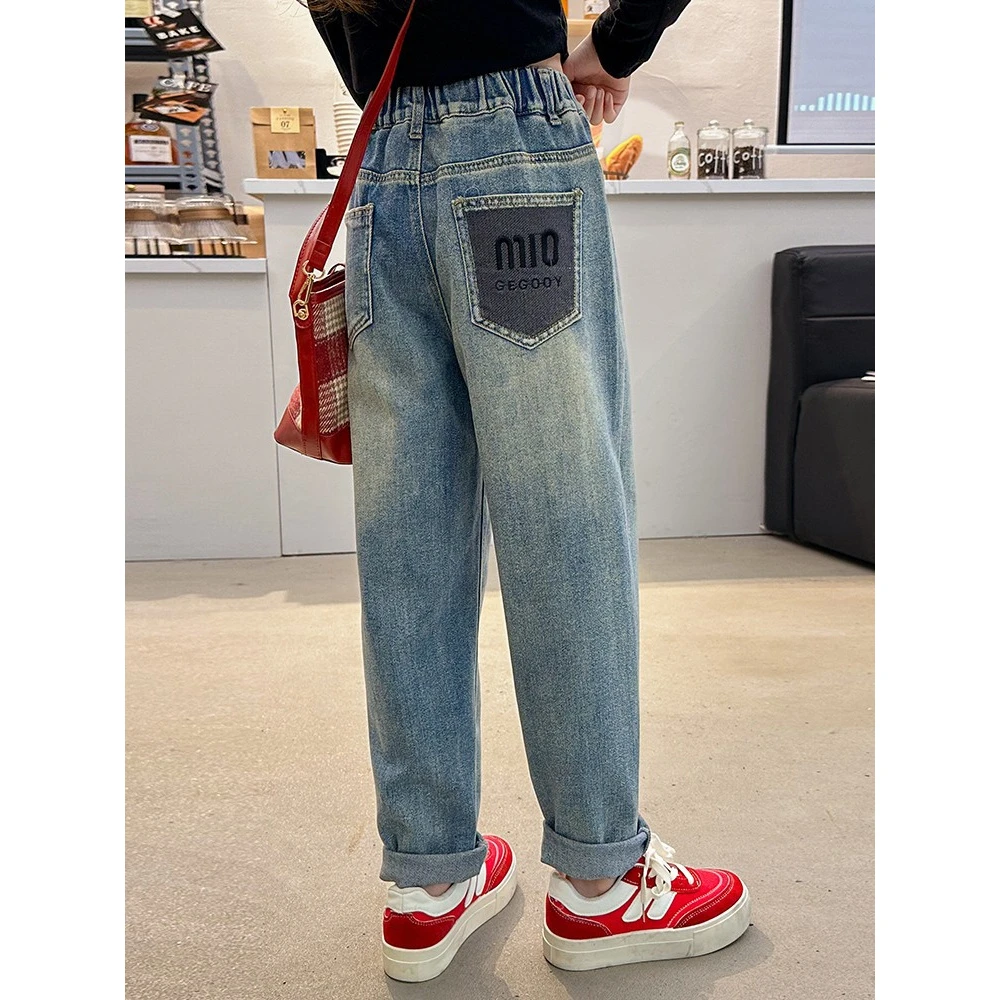 巴拉巴拉女童牛仔裤2024新款秋季儿童洋气老爹裤春秋长裤女大童秋