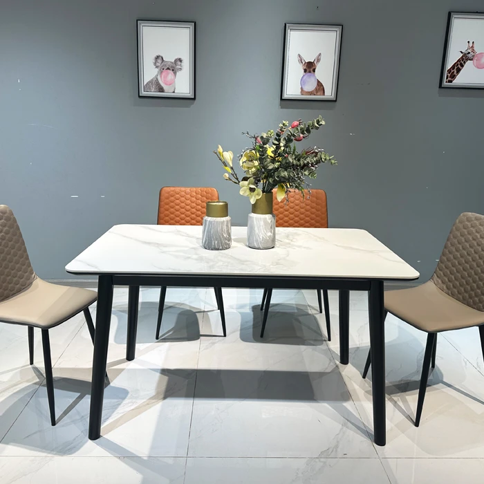 现代简约极简长方形经济型家用餐厅岩板实木吃饭桌