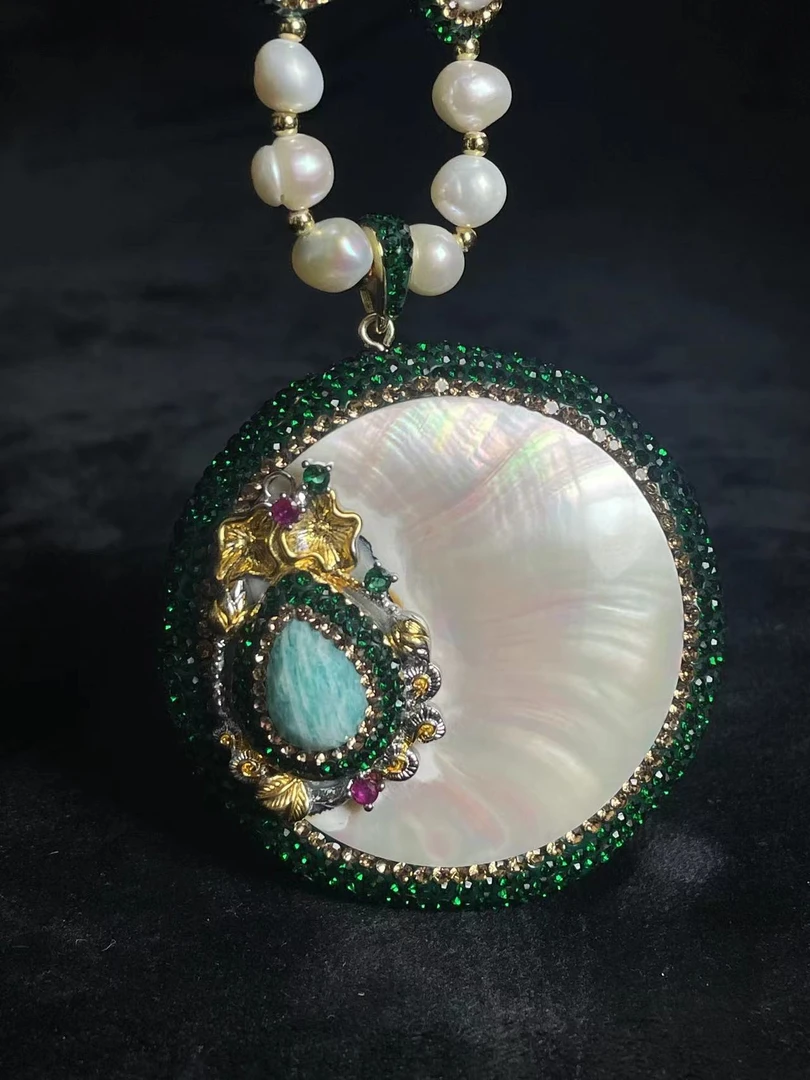 铜合金合成锆石吊坠 ZLH 欧美饰品宫廷风贝壳时尚百搭长款项链050