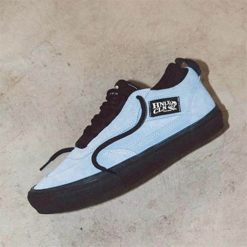 蓝黑拼色低帮职业滑板鞋联名款蓝色全麂皮休闲鞋复古百搭板鞋