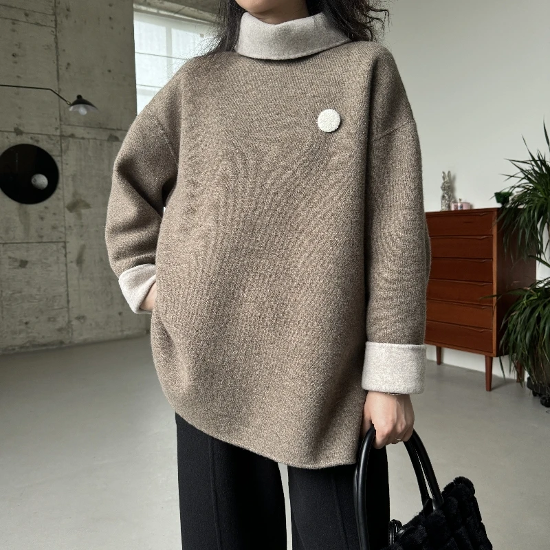 满壹【super100支美丽诺羊毛】小个子秋冬套头毛呢外套女短款上衣