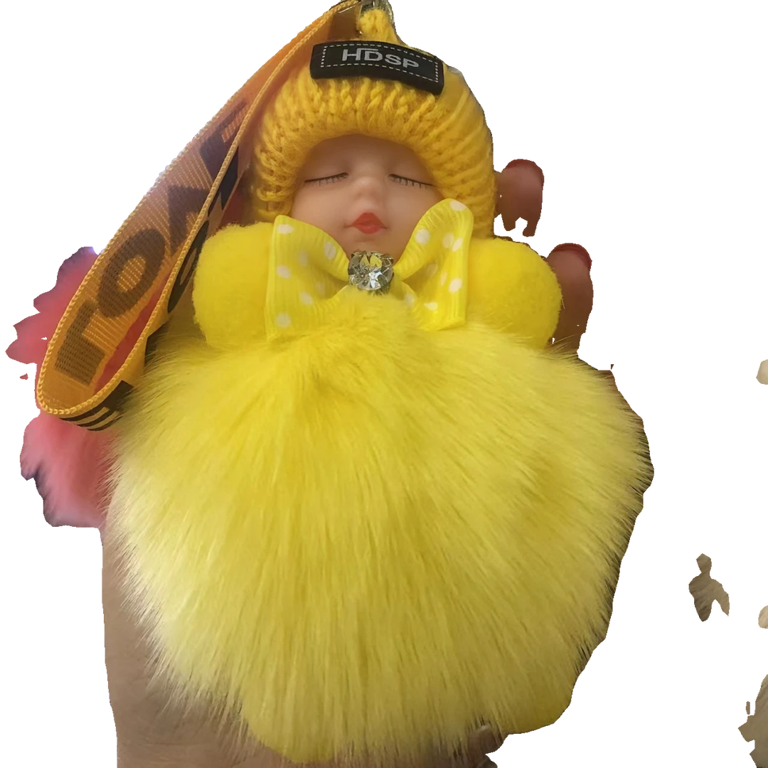 狐狸毛睡眠娃娃手机挂件包包挂件可爱可爱汽车钥匙挂件颜色随机发