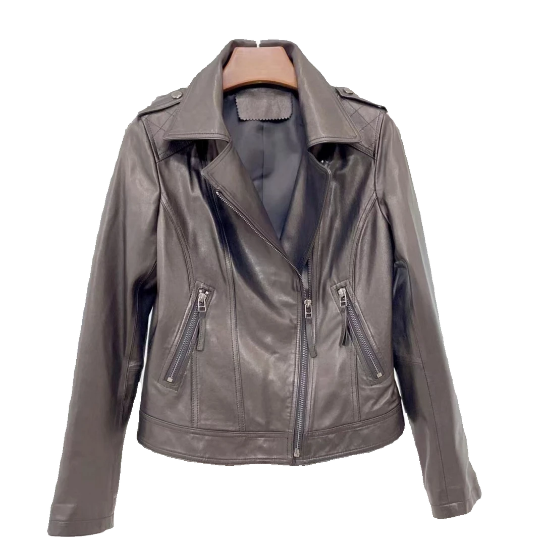 女外套秋冬皮外套新款真皮绵羊皮女士西装领休闲机车时尚休闲百搭