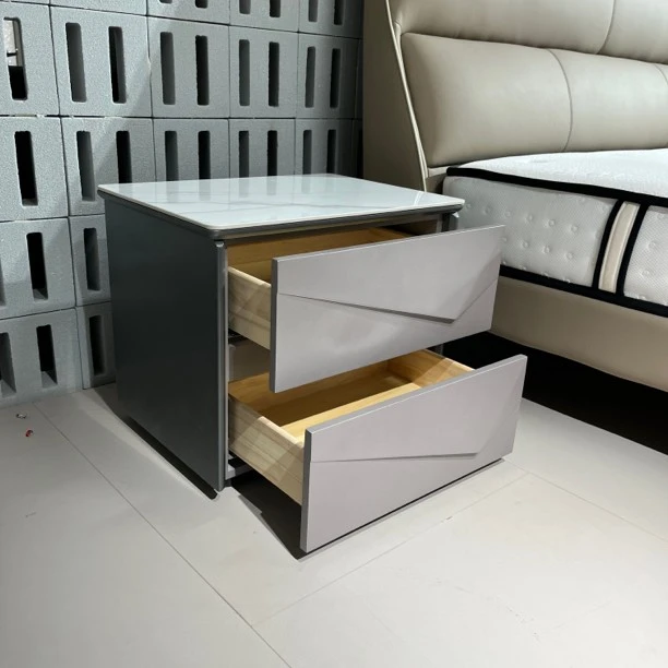 意式极简岩板床头柜家用二斗柜