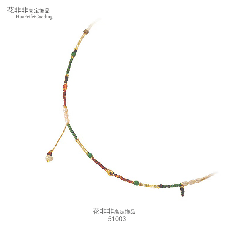 铜合金项链 51003民族风叠戴国风美少女彩石项链