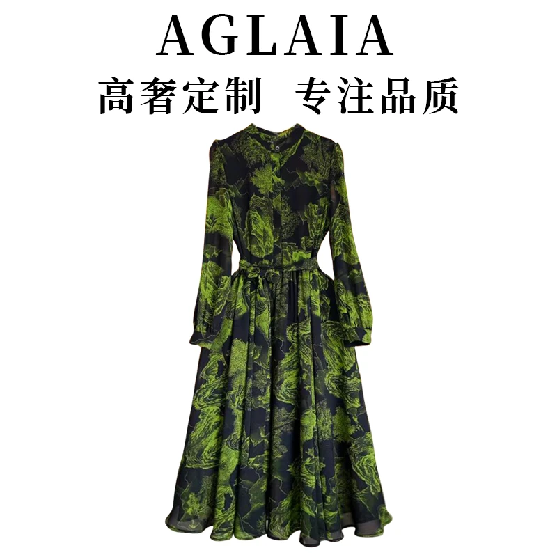 春季设计师法式轻奢复古时尚优雅气质收腰显瘦系带长袖女装连衣裙