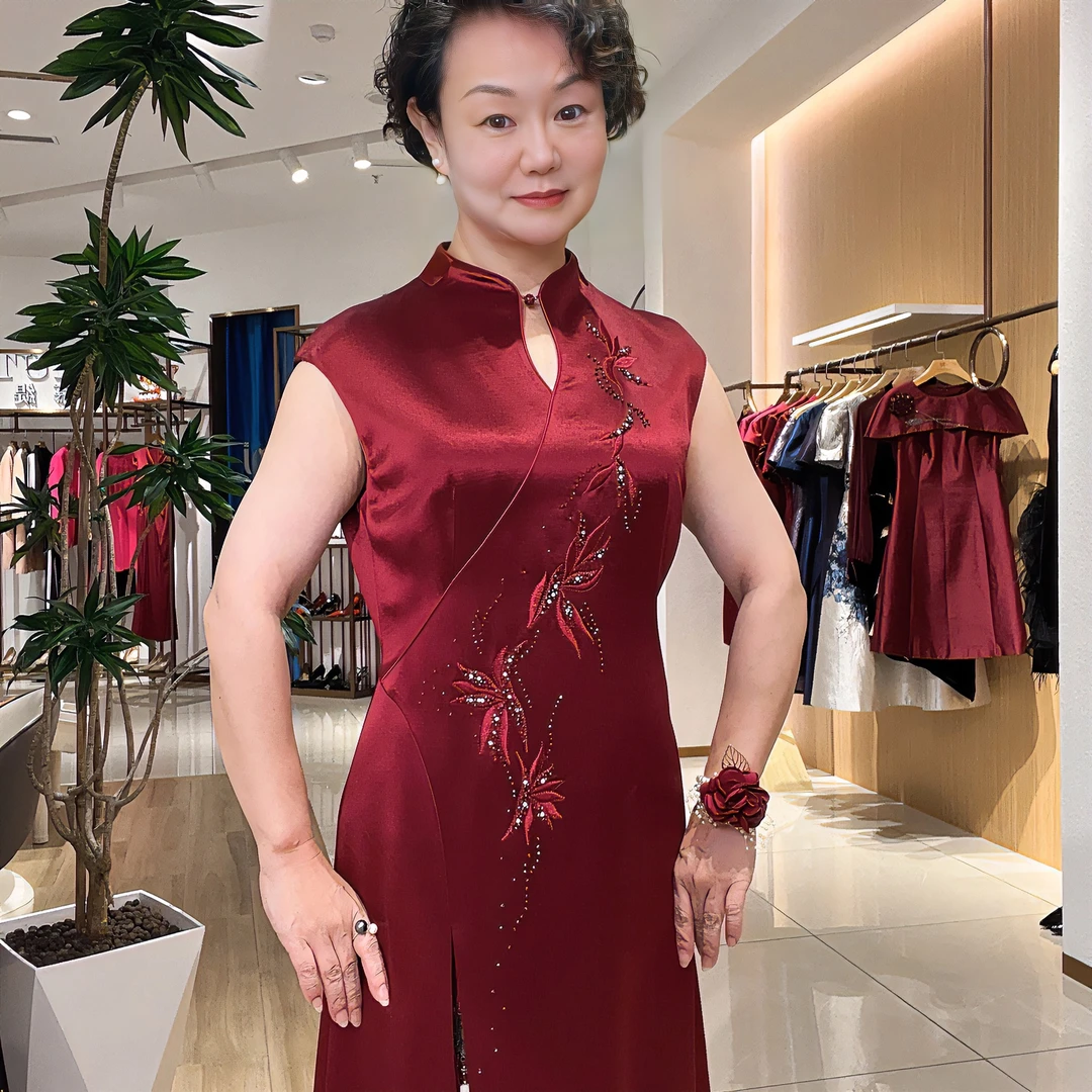 结婚中式显瘦新娘回门气质复古高级定制酒红色中长款礼服中国风
