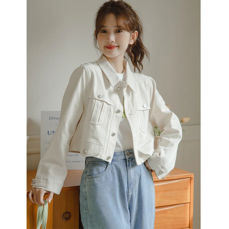 白色短款牛仔外套女春款2025新款洋气设计感休闲夹克小个子上衣