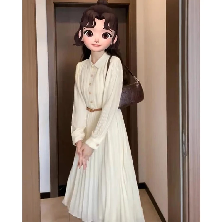秋季小香风连衣裙女神范温柔气质法式中长款高级感百褶中长裙显瘦