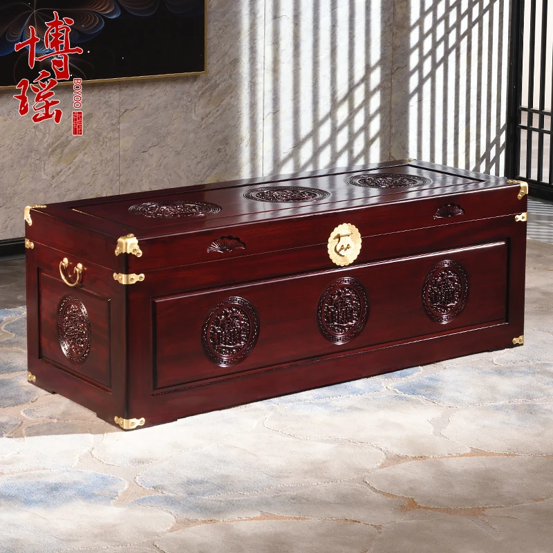 香樟木箱子红木箱陪嫁樟木储物箱超长加大婚嫁箱字画箱雕花收纳箱