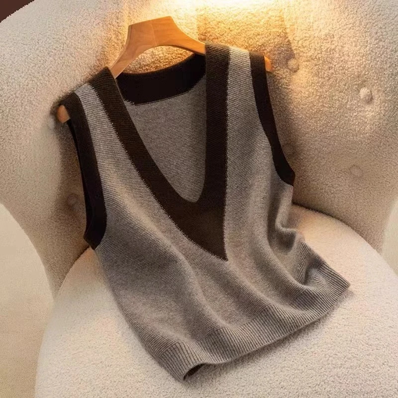 外贸原单意大利女装清仓欧货针织马甲坎肩女秋冬V领外穿针织背心
