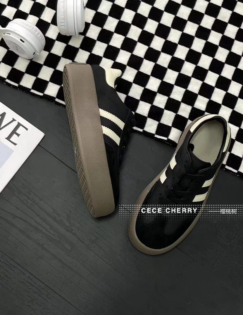 HOT CLASSIC/热典厚底德训鞋女黑色2024新款秋季增高休闲阿甘鞋