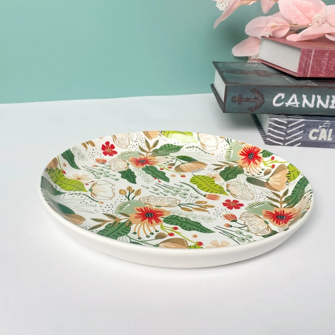 7029七彩云花10.5寸西餐盘家用陶瓷北欧盘子圆形