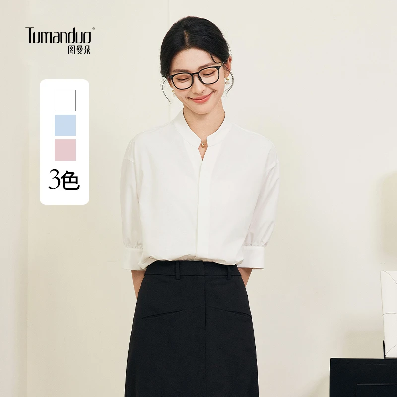 图曼朵2025新款白色衬衫女短袖夏季新款面试气质正装职业衬衣