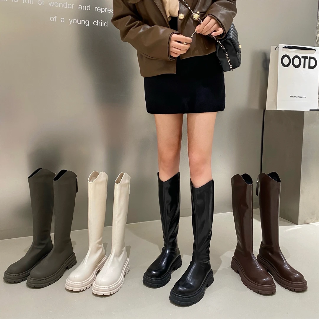 显瘦骑士靴女2023秋冬厚底高筒靴女小个子增高长筒靴女不过膝女靴