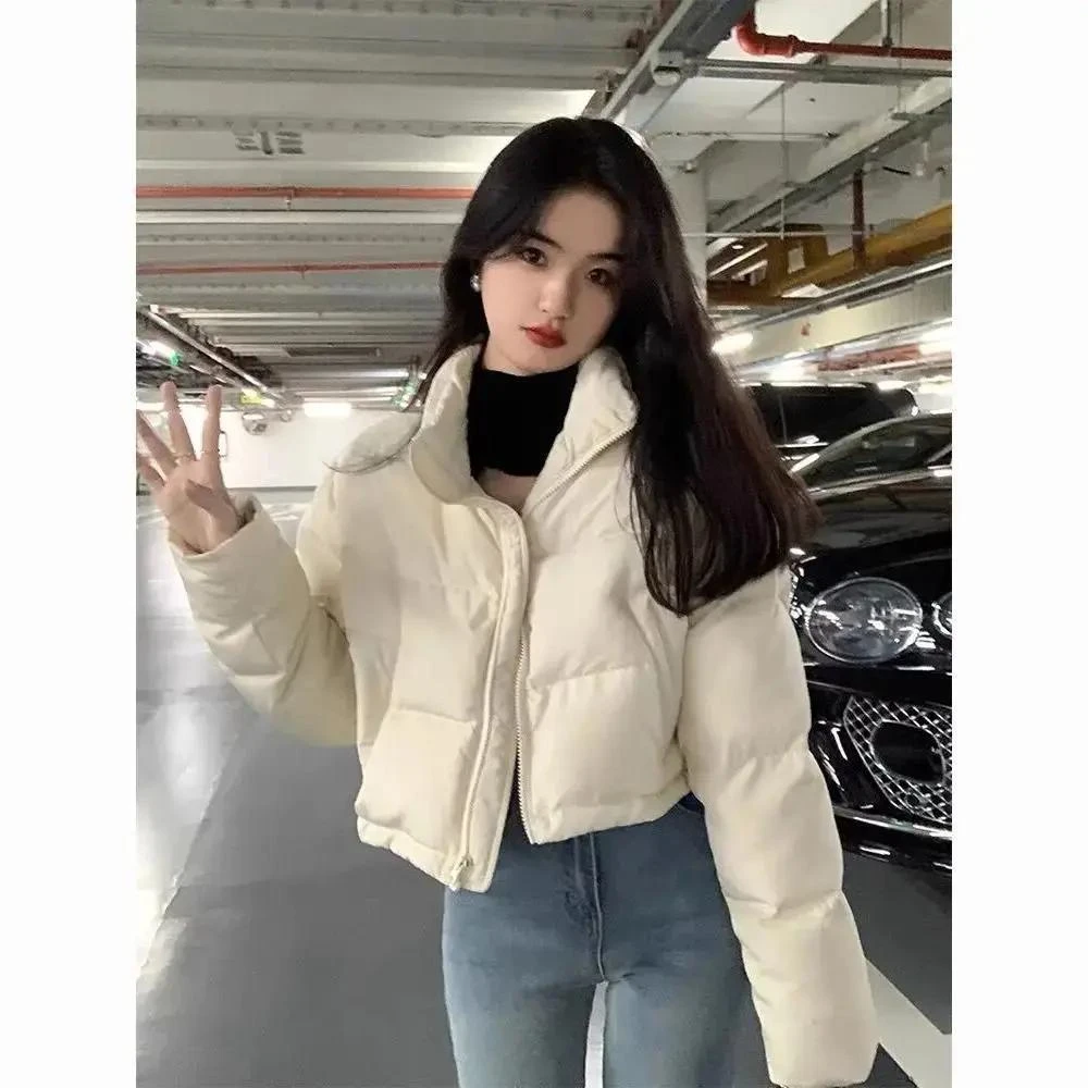 时尚休闲小个子韩系白色短款立领羽服女冬季2023年新款衣外套厚潮