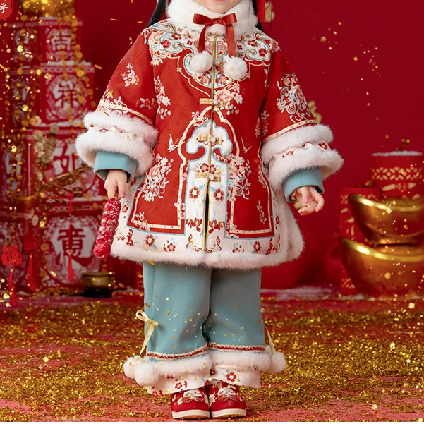 萌乎【小海兰】冬季喜庆红色国风加绒厚款拜年服单独裤子-244922