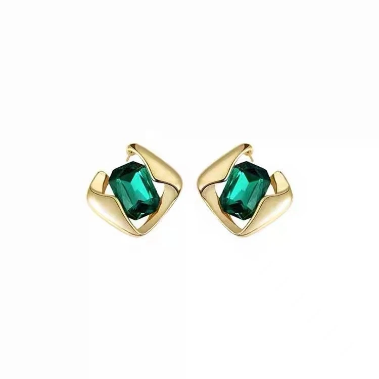 合金仿水晶耳饰 设计感高级绿耳钉耳饰81101-12