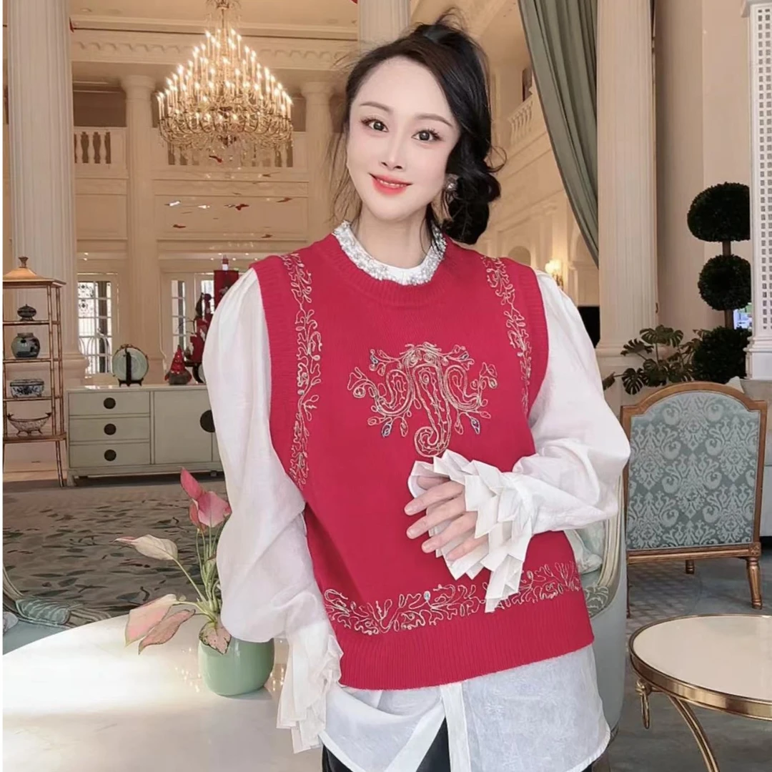 【JDRQ】金如意手工盘绣设计师风马甲81215-2针织马甲