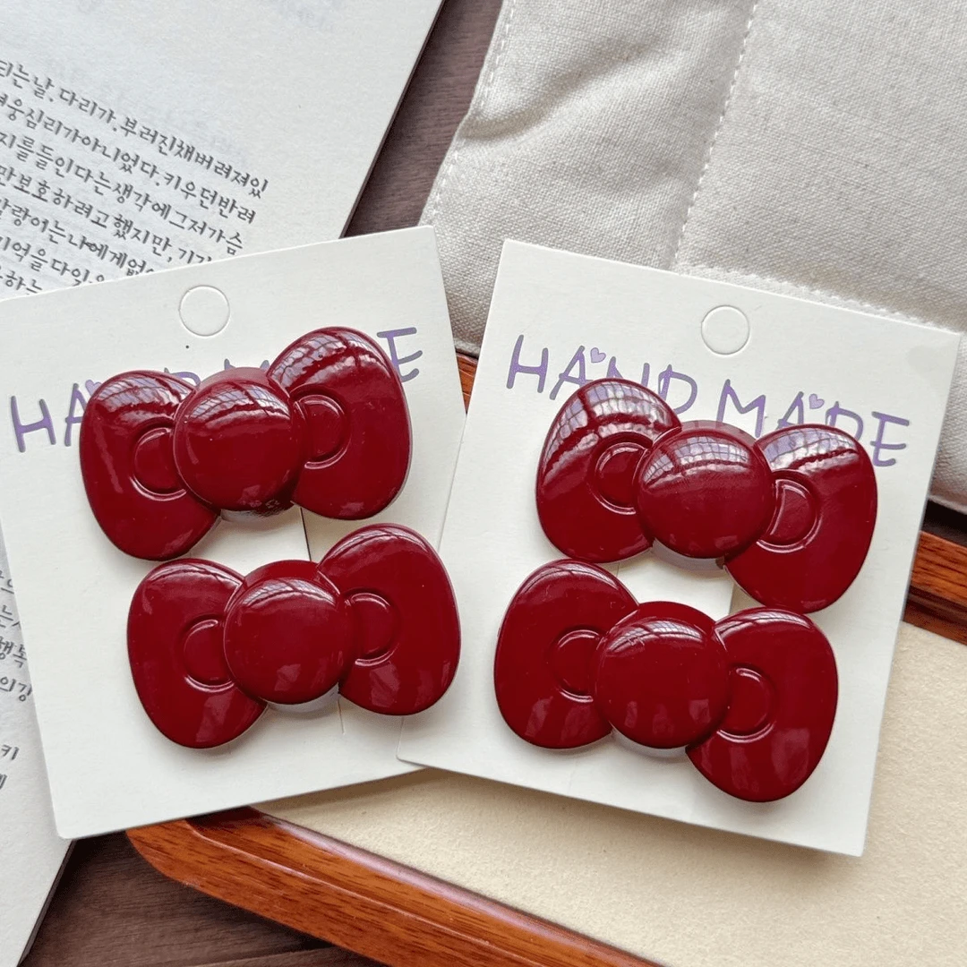 安可拉红蝴蝶结发夹顶夹韩国网红侧边夹刘海发卡可爱气质少女饰品