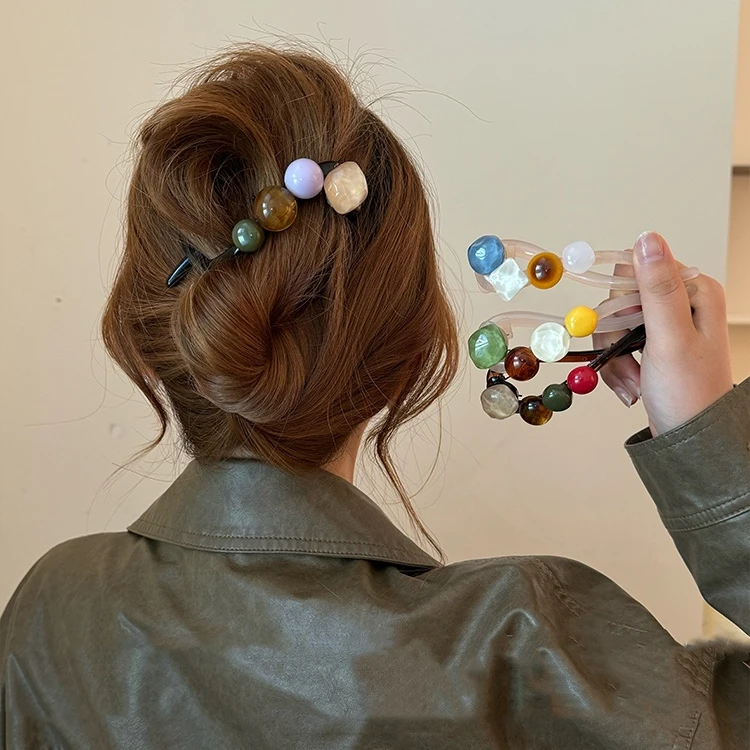 夏日清新~多巴胺彩色新发夹韩系高级感后脑勺盘发妞妞一字夹发饰