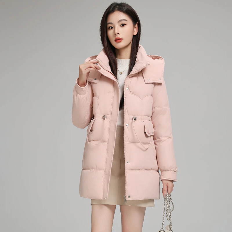 2024爆款女装棉服收腰连帽中长款时尚冬季加厚棉衣