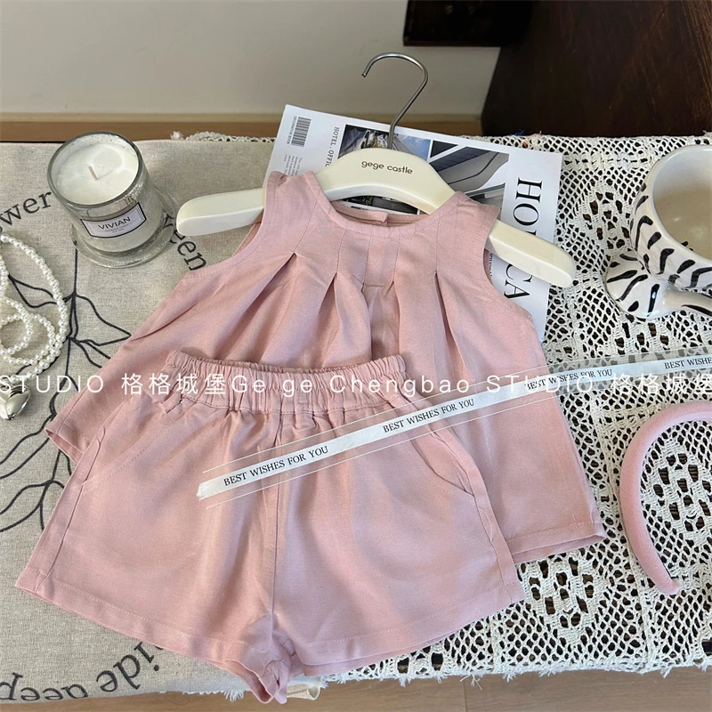 女童粉色套装2024新款韩版童装女宝宝夏季两件套