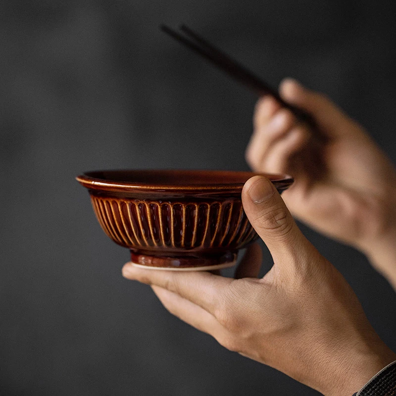 日本进口菊纹小钵日式家用粗陶复古釉下彩米饭碗粉引创意陶瓷汤碗