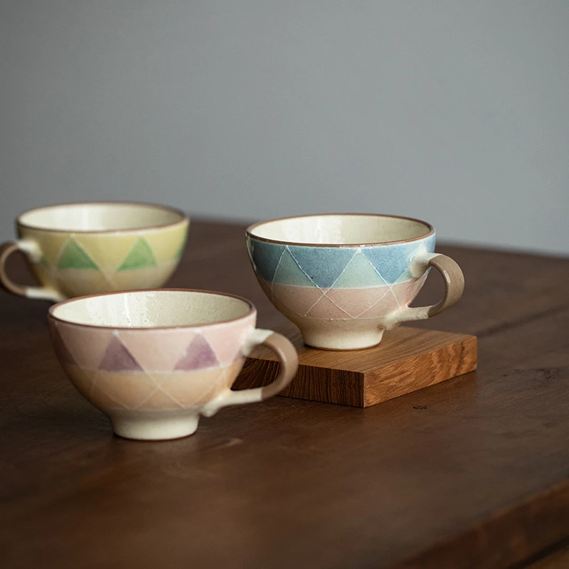 日本进口丹山窑彩虹山丘马克杯手绘日式奶杯家用耐热早餐杯手工