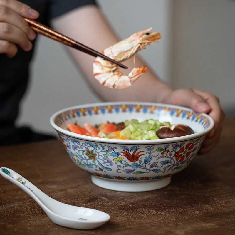 同合日本原装进口BLOOM日式彩绘家用大容量创意复古拉面碗大面碗