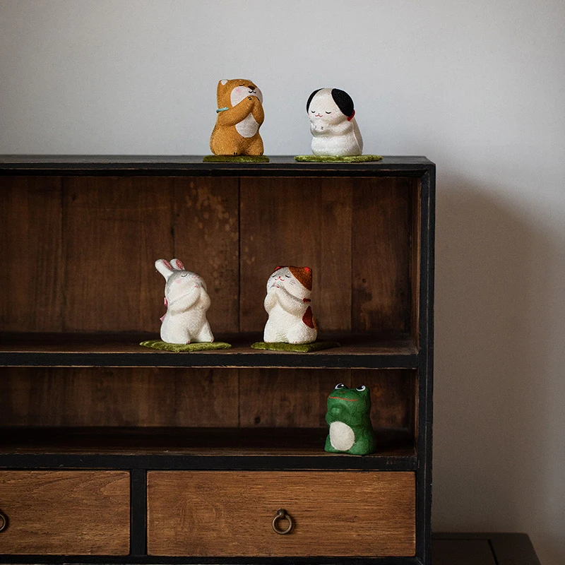 日本进口龙虎堂萌宠祈愿摆件日式可爱猫咪青蛙摆件桌面玄关送礼