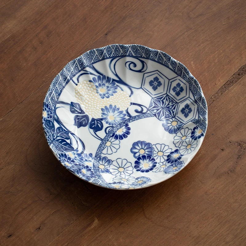 同合日本进口祥瑞菊纹餐具日式家用复古餐盘子陶瓷饭碗泡面碗菜盘