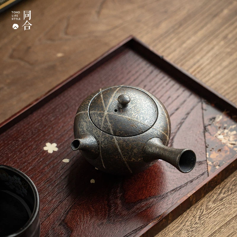 同合日本进口常滑烧德太作金彩釉窑变侧把急须日式家用复古泡茶壶