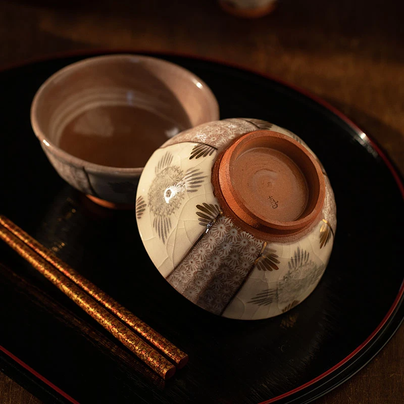 同合日本进口清水烧高档手作饭碗京烧描金志野花三岛陶瓷家用对碗