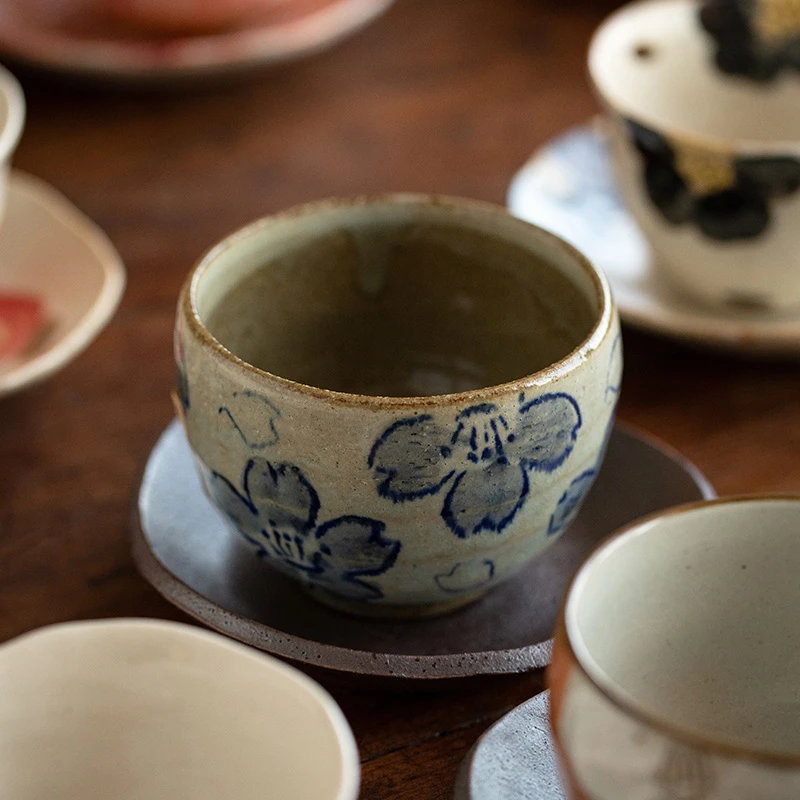 同合日本进口常滑烧套杯家用日式手工复古茶杯陶瓷杯水杯个性杯碟